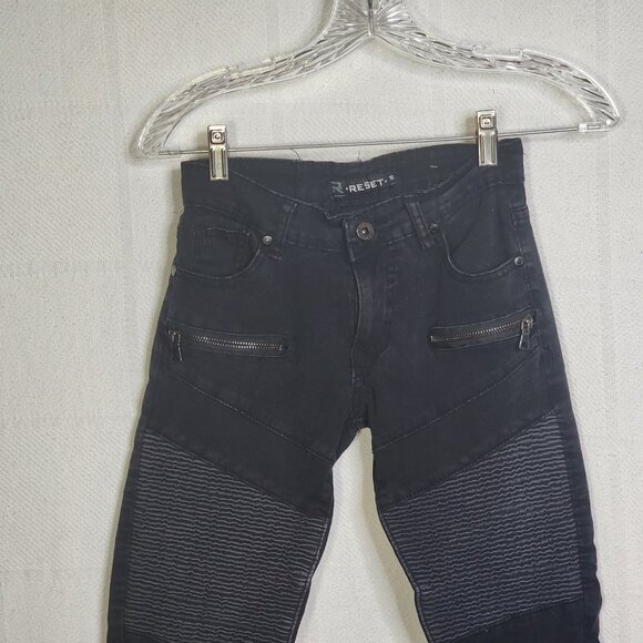 Reset Moto Black Straight Leg Zip Pocket Detail Cotton Span Stretch Jeans Sz 10 - Picture 4 of 16